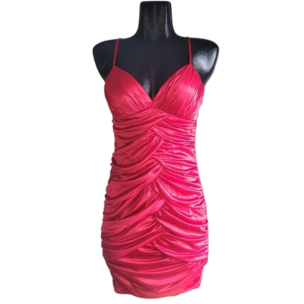 City Triangles Red Ruched Bodycon Cocktail Dress Size L